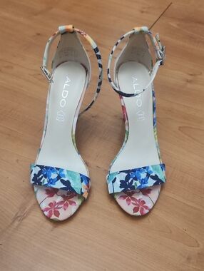 ALDO Floral Ankle-Strap Heels in Blue, Green, Pink